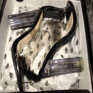 Black block sandal heels